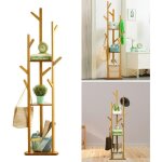 Porte - manteau en bambou avec �tag�res et crochets, en forme d'arbre, porte - manteau sur pied, porte ...