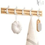 Porte manteau bambou mural, pat�res 5 crochets pour suspendre v�tements, peignoirs, serviettes, manteaux ...