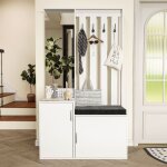 Porte - manteau avec banc et miroir, 2 armoires de rangement, meuble d'entr�e avec assise, pat�re avec ...