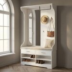 Porte manteau multifonction 104x35x180 cm, vestiaire d'entr�e meuble d'entr�e , avec miroir et rangement ...