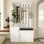 Porte manteau multifonction avec miroir et banc assise rembourr�e, 100x40x180 cm, vestiaire d'entr�e ...
