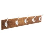 Porte manteau mural bois 5 crochets blancs en fer - silumen