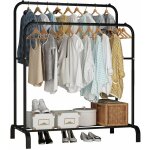 Porte manteau portant v�tements penderie cintre tiges double avec �tag�re de rangement chaussures noir ...