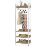 Porte - manteau, avec un tringle et 4 Étagères en bois et acier, penderie ouverte, chêne clair + blanche, ... Porte - manteau, avec un tringle et 4 Étagères en bois et acier, penderie ouverte, chêne clair + blanche, ...