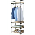 Porte - manteau, avec un tringle et 4 �tag�res en bois et acier, penderie ouverte, ch�ne clair + noir, ...