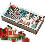 Porte - monnaie de no�l enveloppes grav�es saisonni�res, bo�te en bois pour pi�ces de no�l, pour mariages, ...
