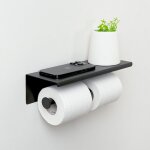 Porte - papier toilette noir en inox avec tagre de rangement, support papier rouleau mural pour 2 rouleaux ...