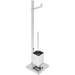 Porte papier toilette sur pied en acier argent chrome avec support brosse et brosse incluse aspect haut ... Porte papier toilette sur pied en acier argent chrome avec support brosse et brosse incluse aspect haut ...