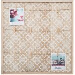 Porte photos mural en bois avec suspension cordes et pinces 48 x 48 cm - atmosphera
