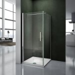 Porte pivotante 100x90x195cm porte de douche paroi de douche cabine de douche avec barre de fixation ...