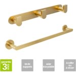 Porte serviette salle de bain 50cm et pat�re murale 25 cm - acier inoxydable s. 304 or bross� - fixation ...
