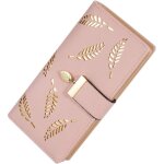 Portefeuille long zipp� en cuir avec feuilles d�coup�es (rose)