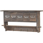 Portemanteau mural, �tag�re 5 tiroirs, 65x13x32cm, shabby chic, vintage - marron