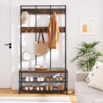 Vasagle - portemanteau hsr86bx - style industriel - meuble d'entre - 12 crochets - banc  chaussures ...