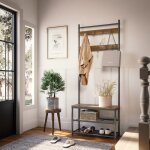 Portemanteau, vestiaire, meuble d?entr�e, avec crochets, �tag�res, banc, 70x32x175cm, pour salon, cadre ...