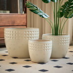 Pot de fleurs en c�ramique blanc antique brillant, avec trou de drainage, int�rieur / ext�rieur