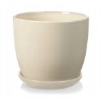 Pot de fleurs en c�ramique avec soucoupe 15 cm cr�me