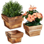 Pot � fleurs en jeu de 3, bois flamb�, pour ext�rieur et int�rieur, carr�, d�coration pour plantes, nature ...