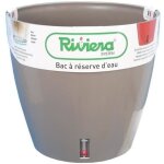 Pot de fleurs rond en plastique - riviera - eva new - avec r�serve d'eau - � 46 cm - 49 l - taupe