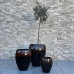 Pot grande taille d'ext�rieur poseidon 46x55cm orange sur noir, fait main en terre cuite �maill�e, r�sistant ...