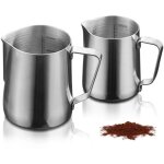 Pot à lait, pot à mousser en acier inoxydable de 350 ml + 600 ml, mousseur à lait pour crème à café Pot à lait, pot à mousser en acier inoxydable de 350 ml + 600 ml, mousseur à lait pour crème à café