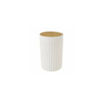 Poubelle de salle de bain en plastique blanc et bambou - 5l