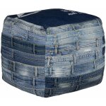 Womo - design - pouf carr bleu pittsburgh 45 cm en jeans rembourrage en flocons de coton tabouret de ...