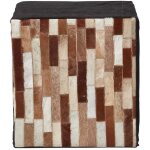 Homescapes - pouf carr� en cuir � carreaux marron et noir 36 x 36 x 38 cm