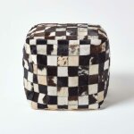 Homescapes - pouf carr� en cuir motifs � carreaux marron 35 x 35 cm