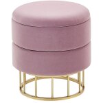 Beliani - pouf coffre de rangement en velours rose et structure en acier dor� id�al pour chambre ou salon ...