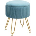 Homcom - pouf coffre style art dco - pitement pingle acier dor assise velours bleu clair