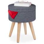 Pouf coiffeuse fonction table, couvercle rembourr�, rangement, hxd: 45, 5x37cm, tissu, pieds bois, gris ...