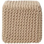 Pouf cube tress� en tricot - beige - homescapes