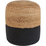 Beliani - pouf de forme cylindrique en jute beige et en tissu coton noir de 48 cm de hauteur avec rembourrage ...
