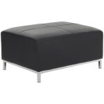 Pouf ottoman en cuir v�ritable noir et acier inox avec rembourrage en mousse oslo