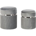 Beliani ? lot de 2 poufs ronds en velours gris clair ? rangement int�gr� ? dimensions 44 / 38cm ? capitonnage ...
