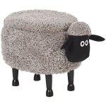 Beliani - pouf tabouret pour enfant en forme de mouton en tissu gris et pieds bois avec coffre de rangement ...