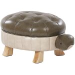 Pouf tabouret pour enfant en forme de tortue en cuir pu vert et beige avec pieds bois beliani