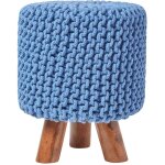 Homescapes - pouf tress en tricot et pieds en bois - bleu