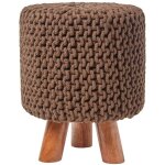 Homescapes - pouf tress en tricot et pieds en bois - chocolat