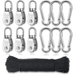 Poulie en acier inox 304, poulie de levage avec corde, bloc de poulie pivotante, crochet � poulie simple, ...