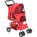 Poussette buggy pour chiens 75l x 46l x 94h cm pliable impermable tissu 600d oxford 4 roues rouge