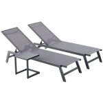 Concept - usine - lot de 2 transats et une table d'appoint gris et noir prato