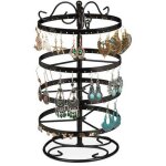 Pr�sentoir boucles d?oreilles, fer, 168 emplacements, rotatif, arbre � bijoux, h x d 30 x 16, 5 cm, noir, ...