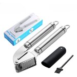 Presse - ail en acier inoxydable avec brosse et �plucheur, set cuisine multifonction