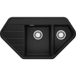 Primagran - evier d'angle en granit 90x50cm, lavabo cuisine 1, 5 bacs + kit de vidage, vier  encastrer ...