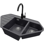 Primagran - evier d'angle en granit 90x50cm, lavabo cuisine 1, 5 bacs + kit de vidage + accessoire, Évier ... Primagran - evier d'angle en granit 90x50cm, lavabo cuisine 1, 5 bacs + kit de vidage + accessoire, Évier ...