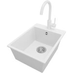 Primagran evier cuisine en granit 38x50cm, lavabo 1 bac + robinet 32x20cm + kit de vidage, �vier � encastrer ...