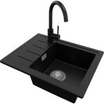 Primagran - evier cuisine en granit 55x44cm, lavabo 1 bac + robinet 32x20cm + kit de vidage, �vier � ...
