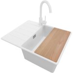 Primagran - evier cuisine en granit 62x50cm, lavabo 1 bac + robinet 32x20cm + kit de vidage + accessoire, ...